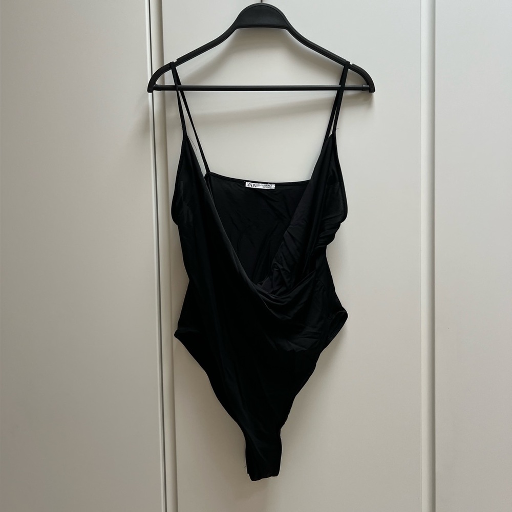Zara Deep Cowl Neck Black Bodysuit